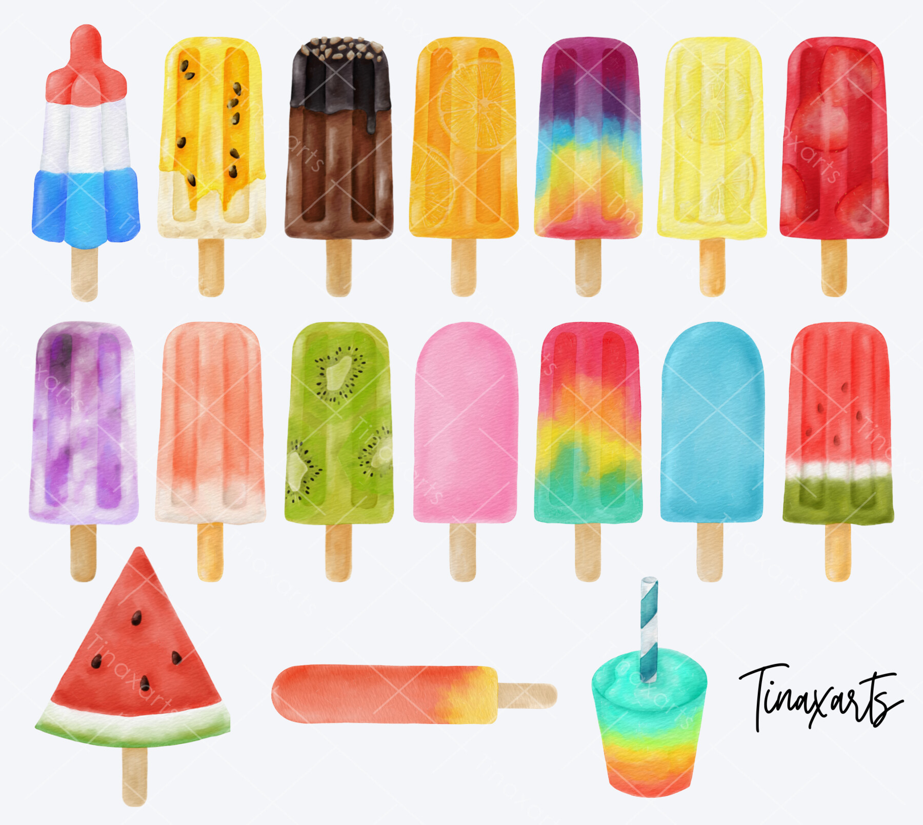 ICE CREAM CLIPART Popsicle and Frozen Dessert Summer Clipart