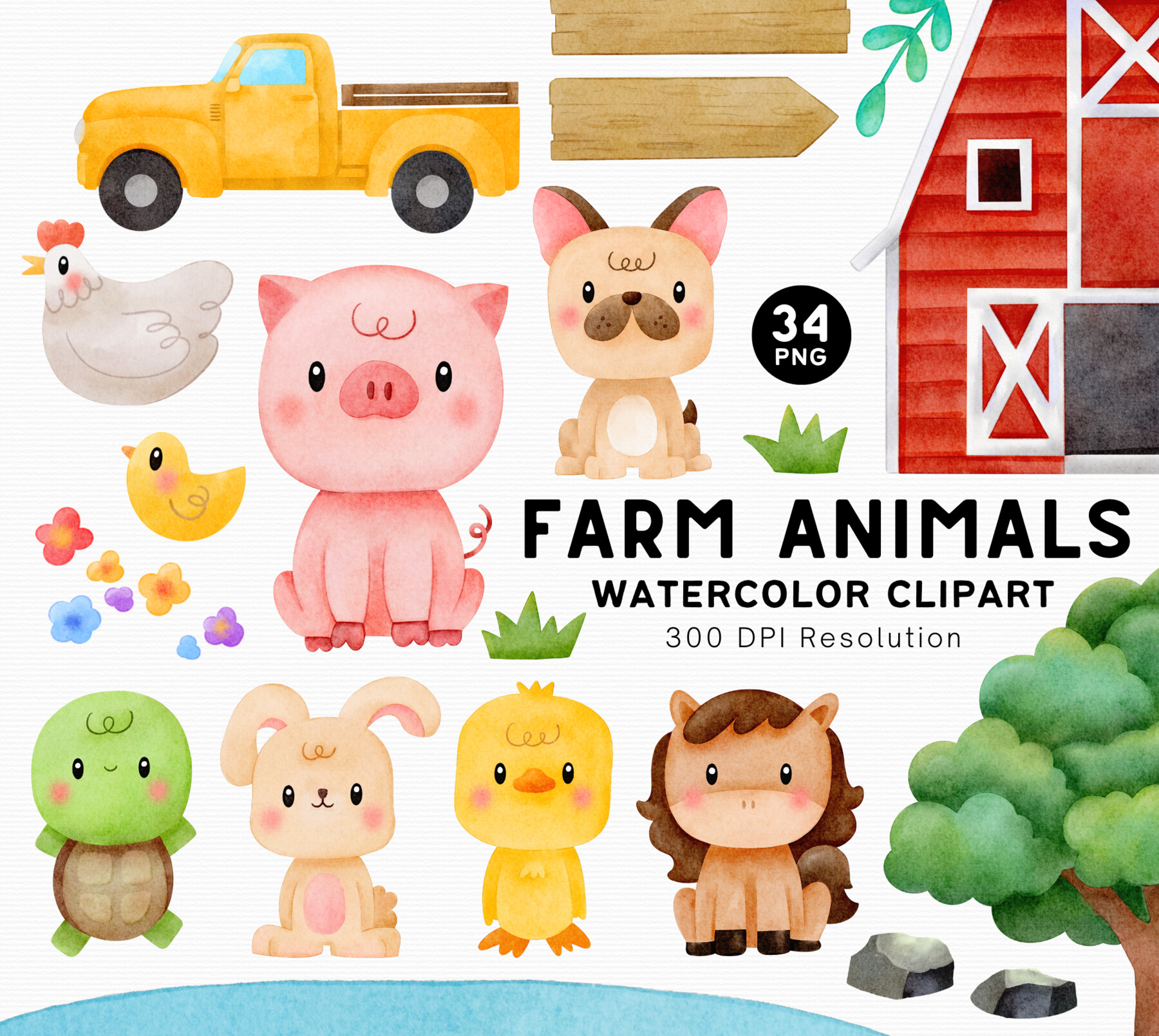ArtStation - Cute Farm Animals Watercolor Clipart for nursery ...