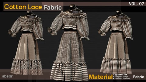 92 Cotton Lace fabric Material -SBSAR -custom color -custom fabric texture -4K -VOL 07