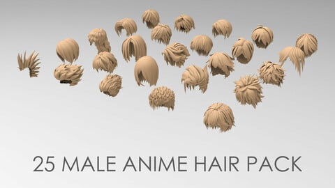 25 male anime hair pack
