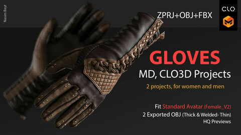 GLOVES. CLO3D, MD PROJECTS+OBJ