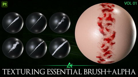 50 Texturing Essentials -Brush and Alpha / Adobe Substance painter VOL1 + Free Tutorial