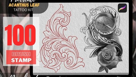 Acanthus Ornaments, Procreate Brushes, Stencil Tattoo, Procreate Stamps, iPad and iPad pro, Acanthus leaf, Acanthus tattoo, Acanthus stencil