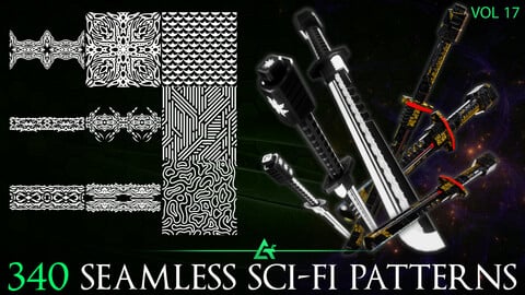 340 Alpha Seamless Sci-Fi Patterns (MEGA Pack) - Vol 17