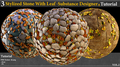 3 Stylized Stone With Leaf  Material_substance Designer +Tutorial