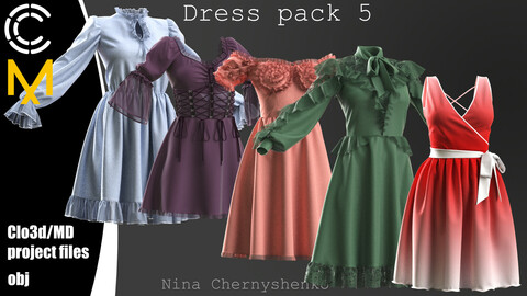 Dress pack 5. Marvelous Designer/Clo3d project + OBJ.