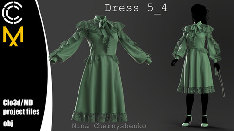 Dress 5_4. Marvelous Designer/Clo3d project + OBJ.