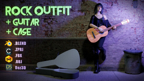 Rock Outfit. DAZ Studio + Marvelous Designer + Clo3D + Blender + obj + fbx