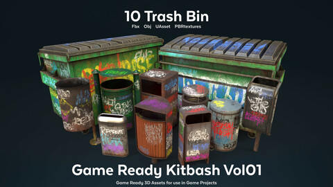 Trash bin game ready kitbash Vol01