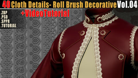 40 Cloth Details - Roll Brush Decorative + Alpha PSD + ZBP + SPPR + Video Tutorial_ Substance and Zbrush Vol04