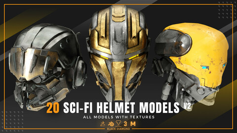 20 Sci Fi Helmet Models with Textures v2 ( For All 3D Software and ready for Game )