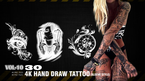 30 4K HAND DRAW TATTOO ARTS ( SLEEVE STYLE ) - VOL10