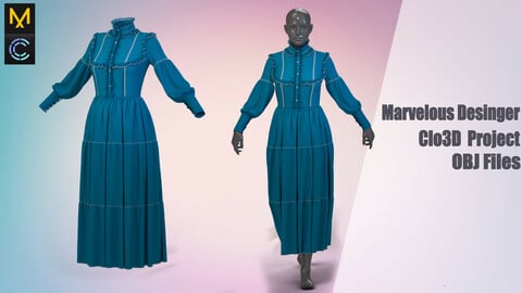 Medival dress №106 "Marvelous Designer" /Zprj/ OBJ+FBX