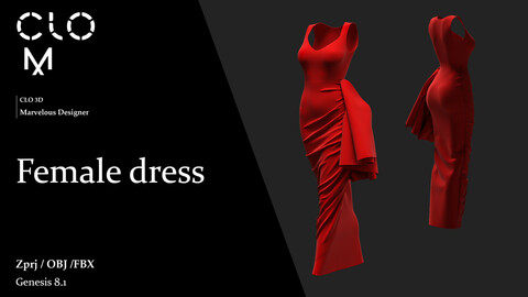 Female dress  / Marvelous Designer/Clo3D project file + OBJ