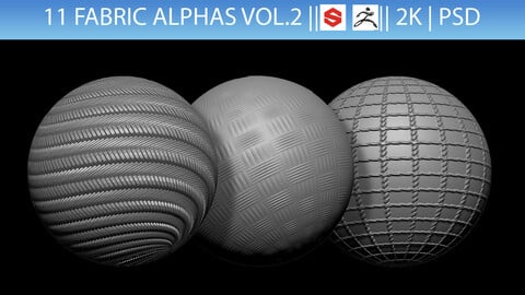 11 Fabric Alphas Vol.2 (ZBrush, Substance, 2K)
