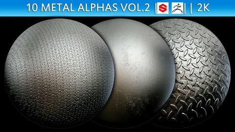 10 Metal Alphas Vol.2 (ZBrush, Substance, 2K)