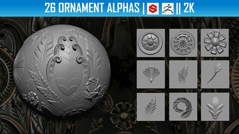 26 Ornament Alphas (ZBRush, Substance, 2K)