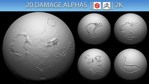 20 Damage Alphas (ZBRush, Substance, 2K)