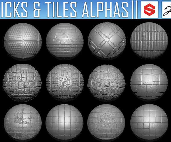 ArtStation - 20 Bricks and Tiles Alphas Vol.1 (ZBRush, Substance, 2K ...