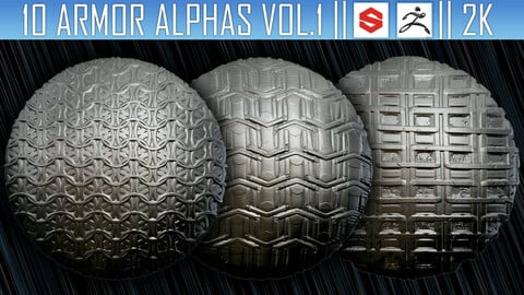 10 Armor Alphas Vol.1 (ZBrush, Substance, 2K)