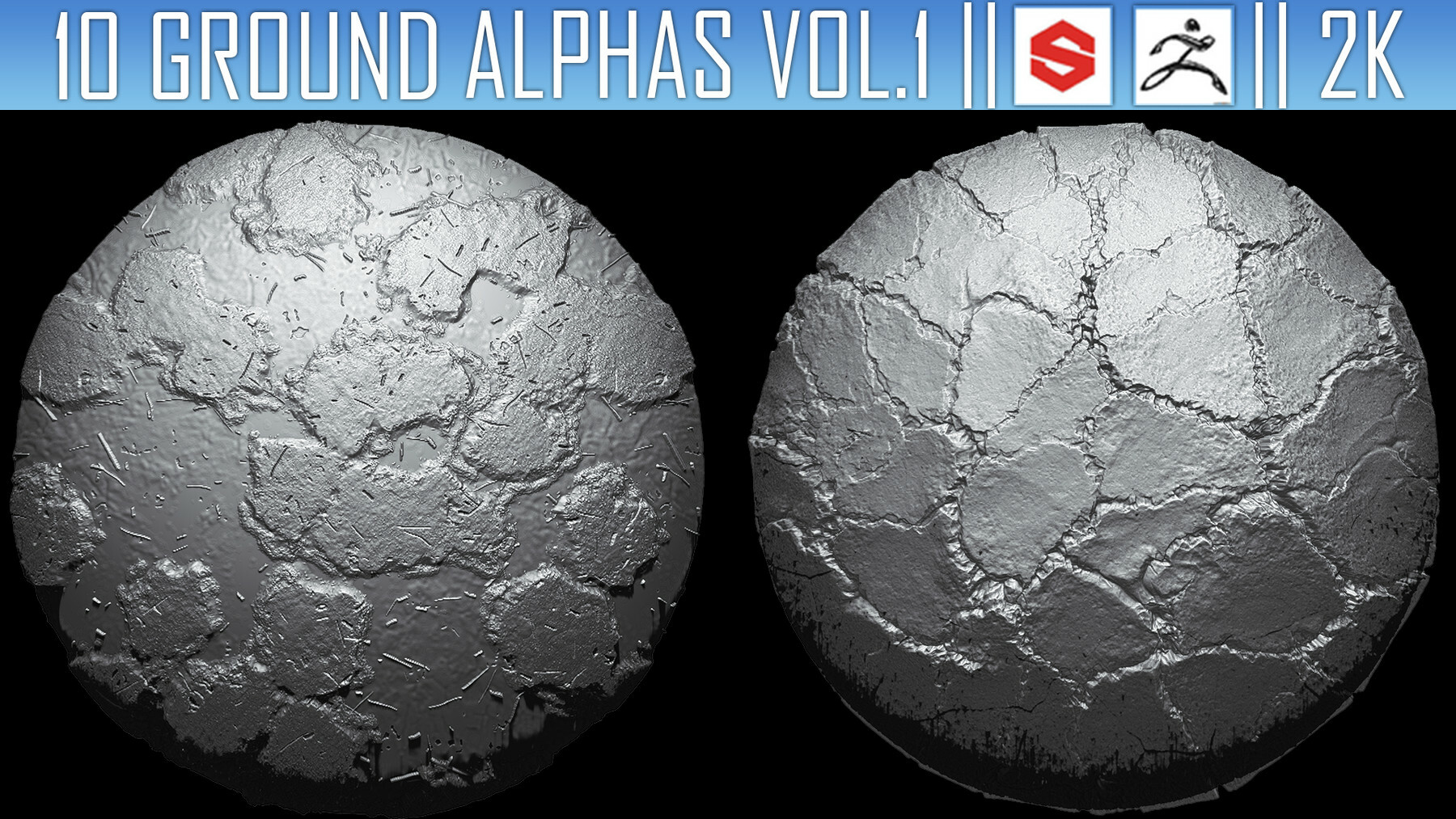 10 Ground Alphas Vol.1 (ZBrush, Substance, 2K) preview 1