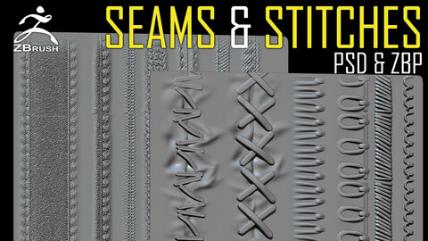 Seams and Stitches ZBrush Alphas + Brush