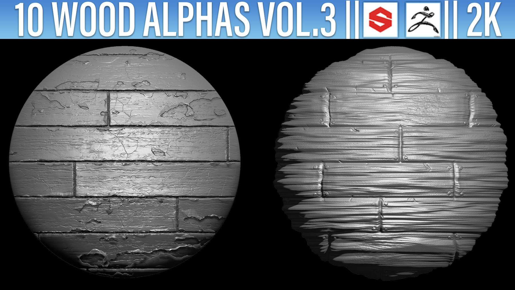 10 Wood Alphas Vol.3 (ZBRush, Substance, 2K, PSD) preview 1