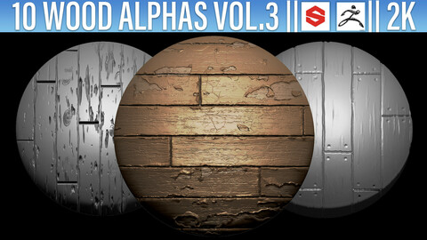 10 Wood Alphas Vol.3 (ZBRush, Substance, 2K, PSD)