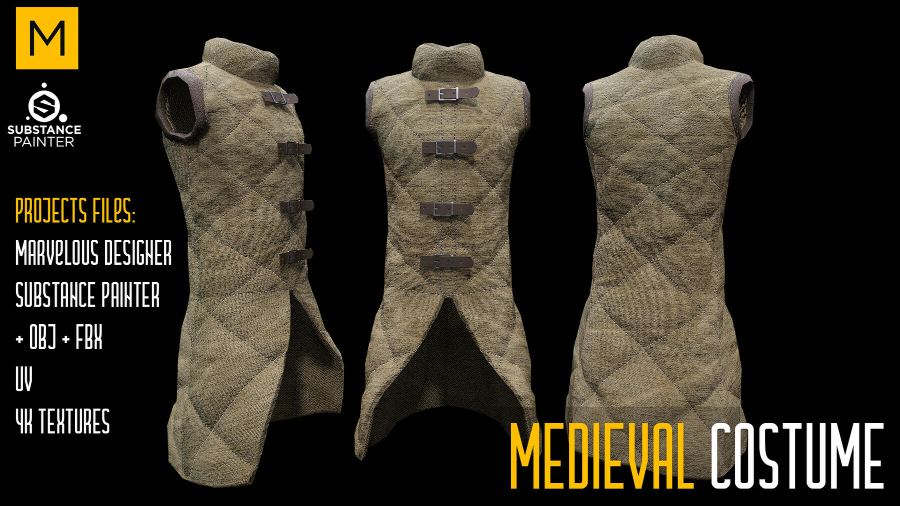 Medieval Costume. Marvelous & Substance projects. FBX & OBJ. 4K Textures. preview