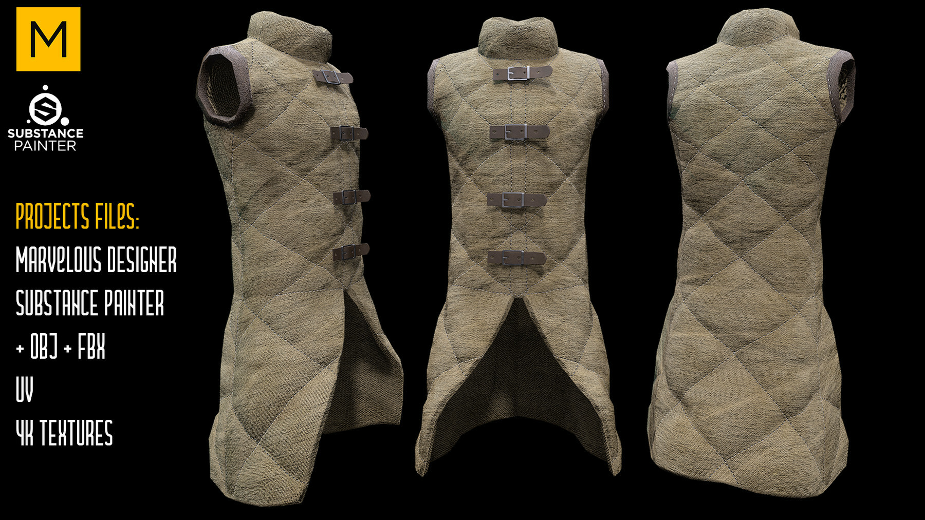 Medieval Costume. Marvelous & Substance projects. FBX & OBJ. 4K Textures. preview 1
