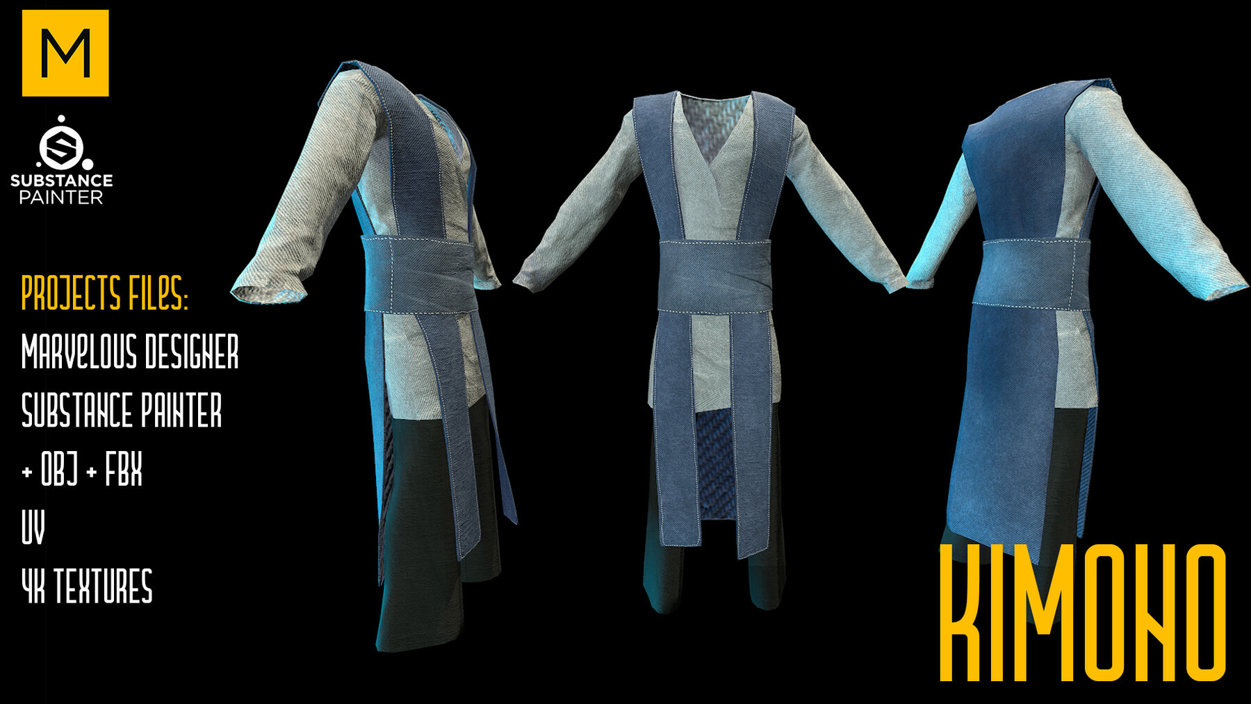 Kimono. Marvelous & Substance projects. FBX & OBJ. 4K Textures. preview