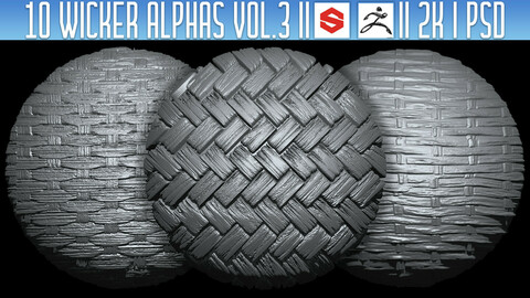 10 Wicker Alphas Vol.3 (ZBRush, Substance, 2K, PSD)