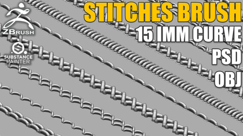 15 IMM Stitches Brush for Zbrush and Substance Painter (+ PSD, OBJ)