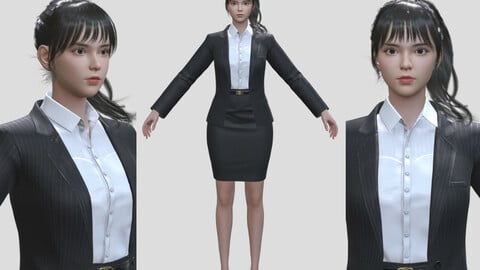 woman in working business suit GameAssets suit shirt skirt business woman uniform secretary female character