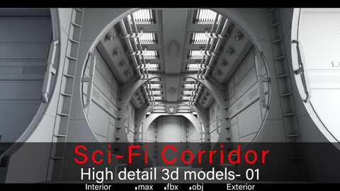 Sci-fi Corridor- 01- Interior & Exterior- High detail 3d models