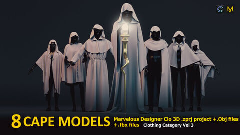 8 Cape MODELS for female and male / Marvelous Designer / CLO 3D