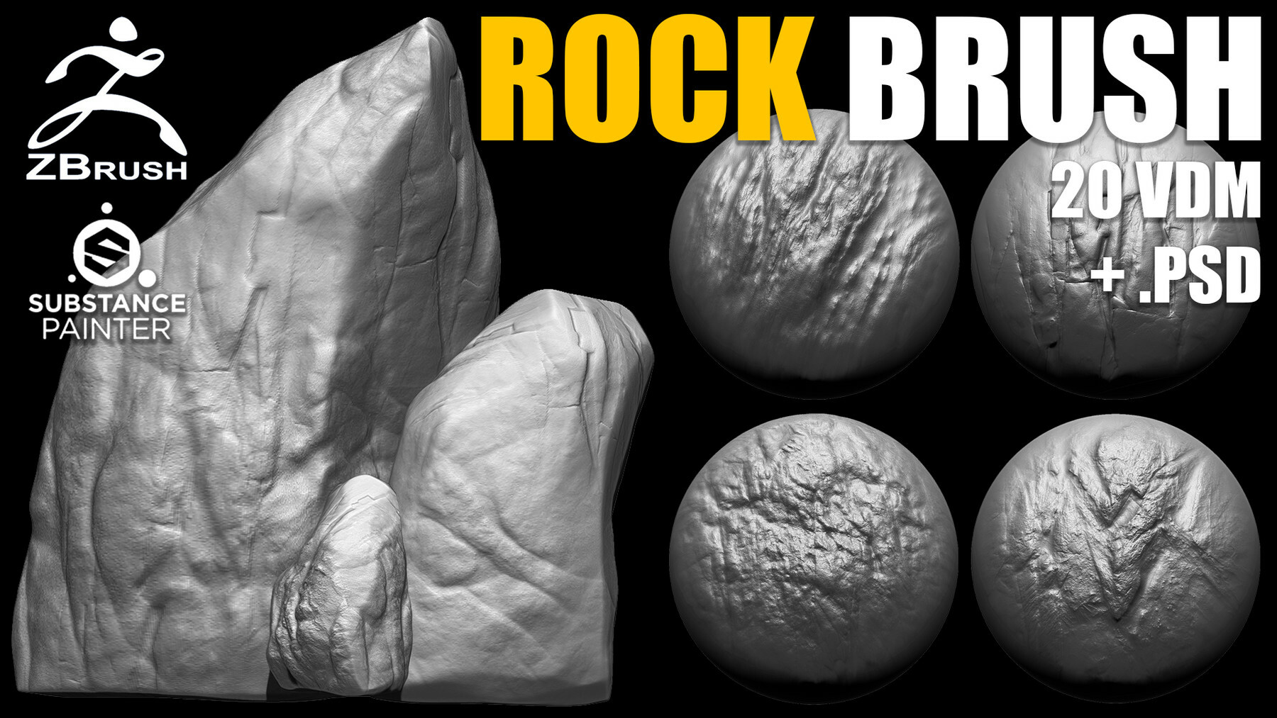 ZBrush Rock and Stone VDM Brushes preview