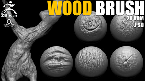 Wood & Tree Brushes for ZBrush (20 VDM + Alphas PSD)
