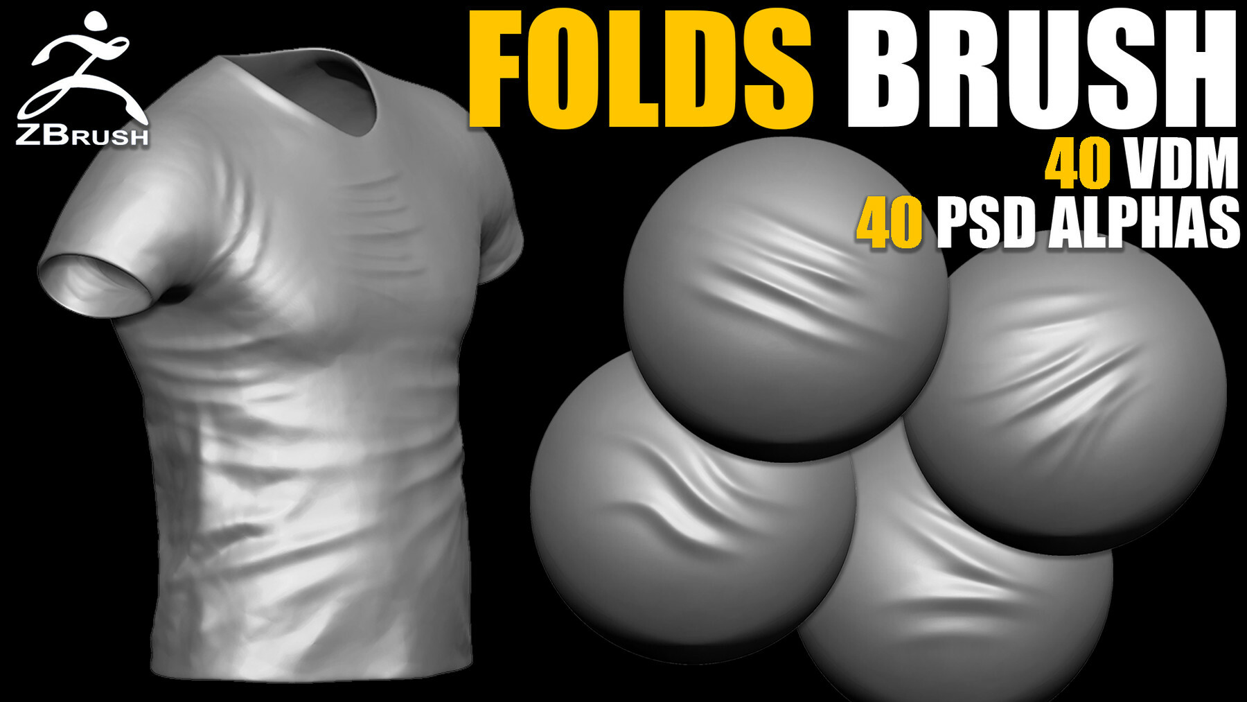 40 Folds VDM Brush for ZBrush Vol.3 + 40 Alphas (PSD) preview