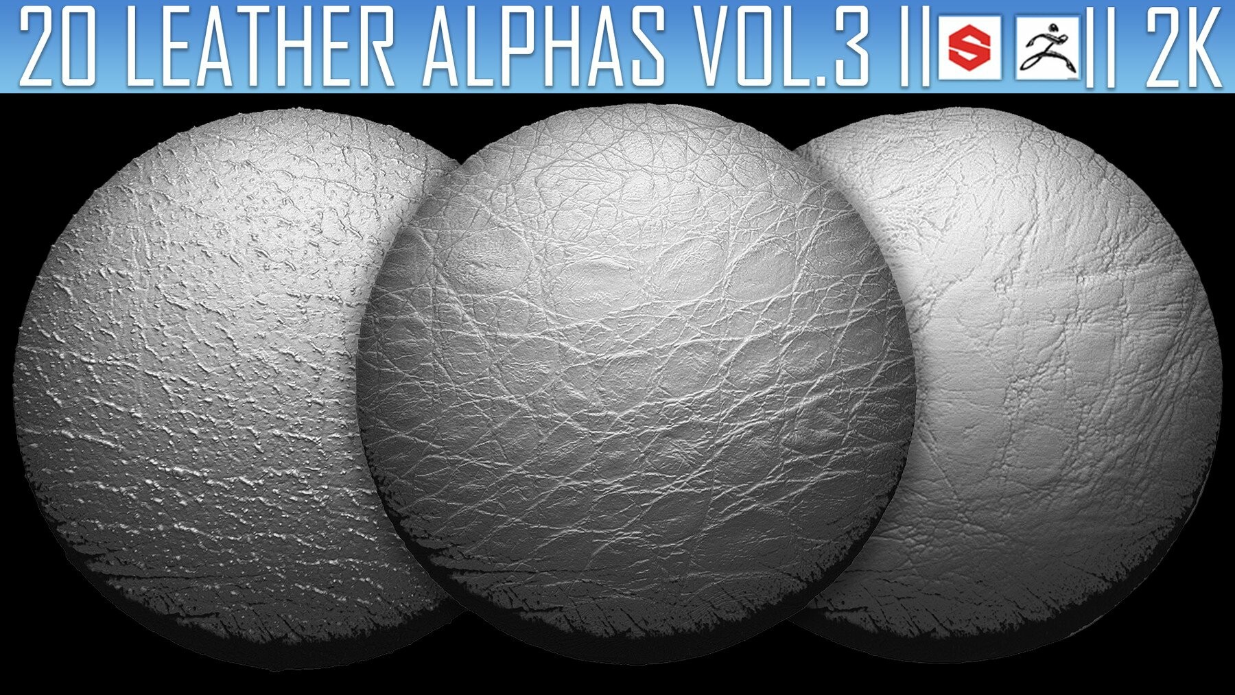 20 Leather Alphas Vol.3 (ZBrush, Substance, 2K) preview 1