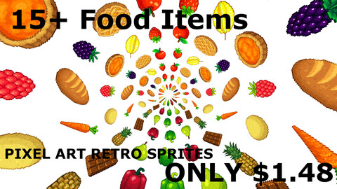 15+ Food Items 2D Pixel Art Assets