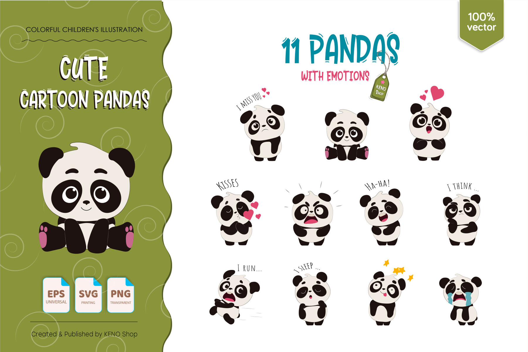 ArtStation - 11 Cute Cartoon Pandas. T-Shirt, PNG, SVG. | Artworks