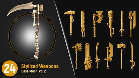 24 Stylized Weapon Base mesh Vol.2