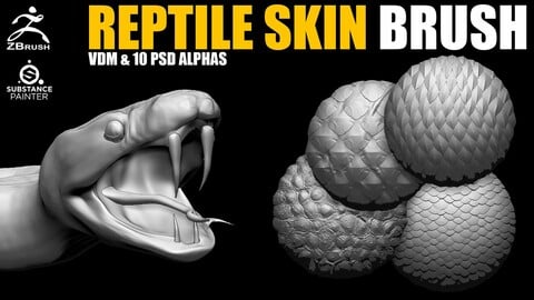 Reptile Skin Brushes for ZBrush (+ 10 Alphas PSD)