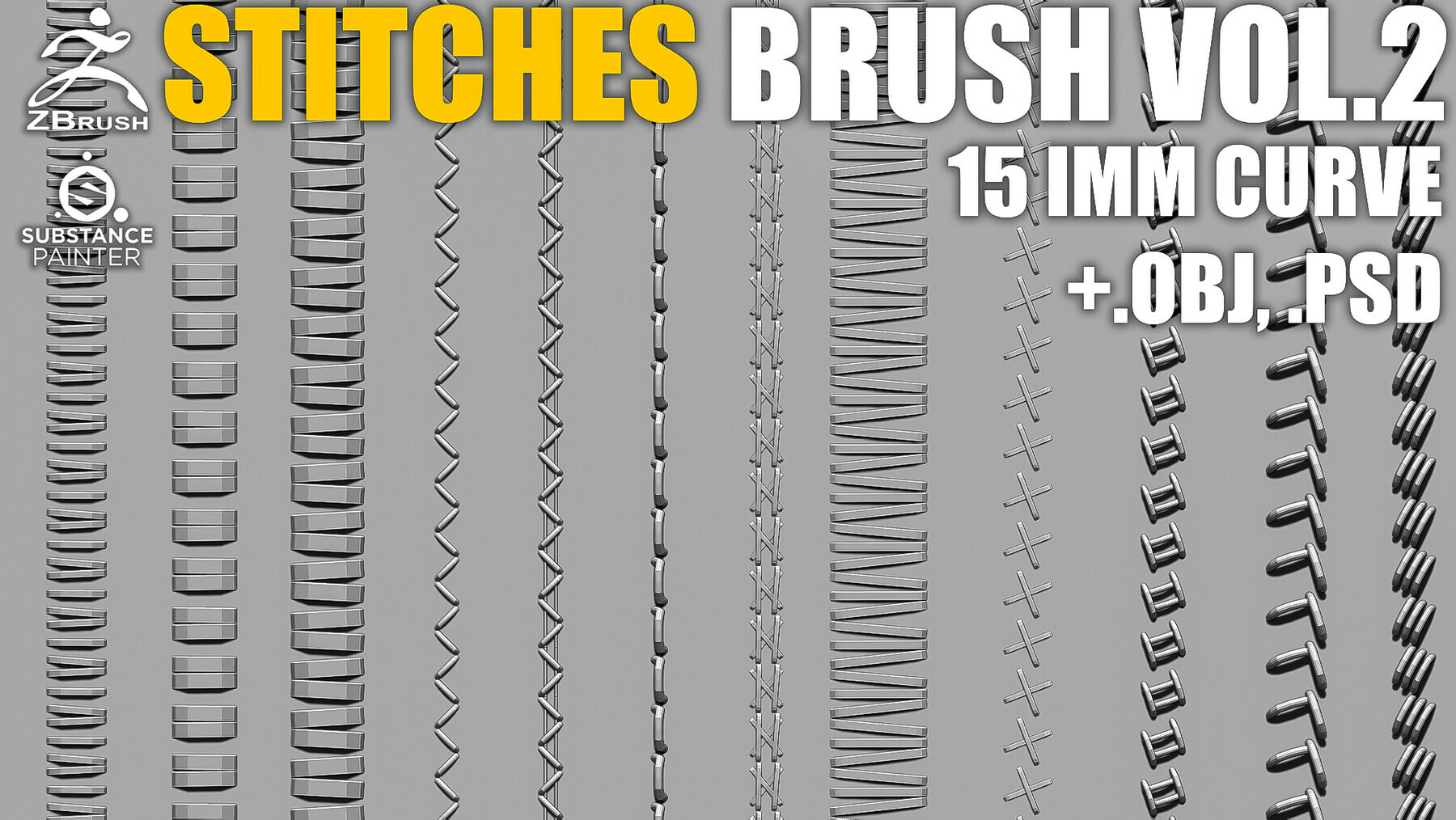 15 IMM Stitches Brush Vol.2 for Zbrush and Substance (+ PSD, OBJ) preview