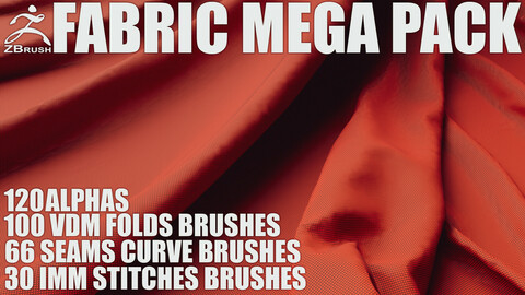 Fabric Mega Pack (120 Alphas, 100 VDM Folds, 66 Seams curve, 30 IMM Stitches Brushes)