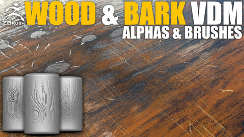 Wood & Bark Brushes for ZBrush (24 VDM + Alphas)