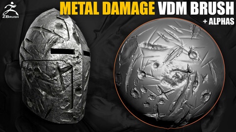 25 Metal Surface Damages VDM Brush for ZBrush (+10 Alphas)