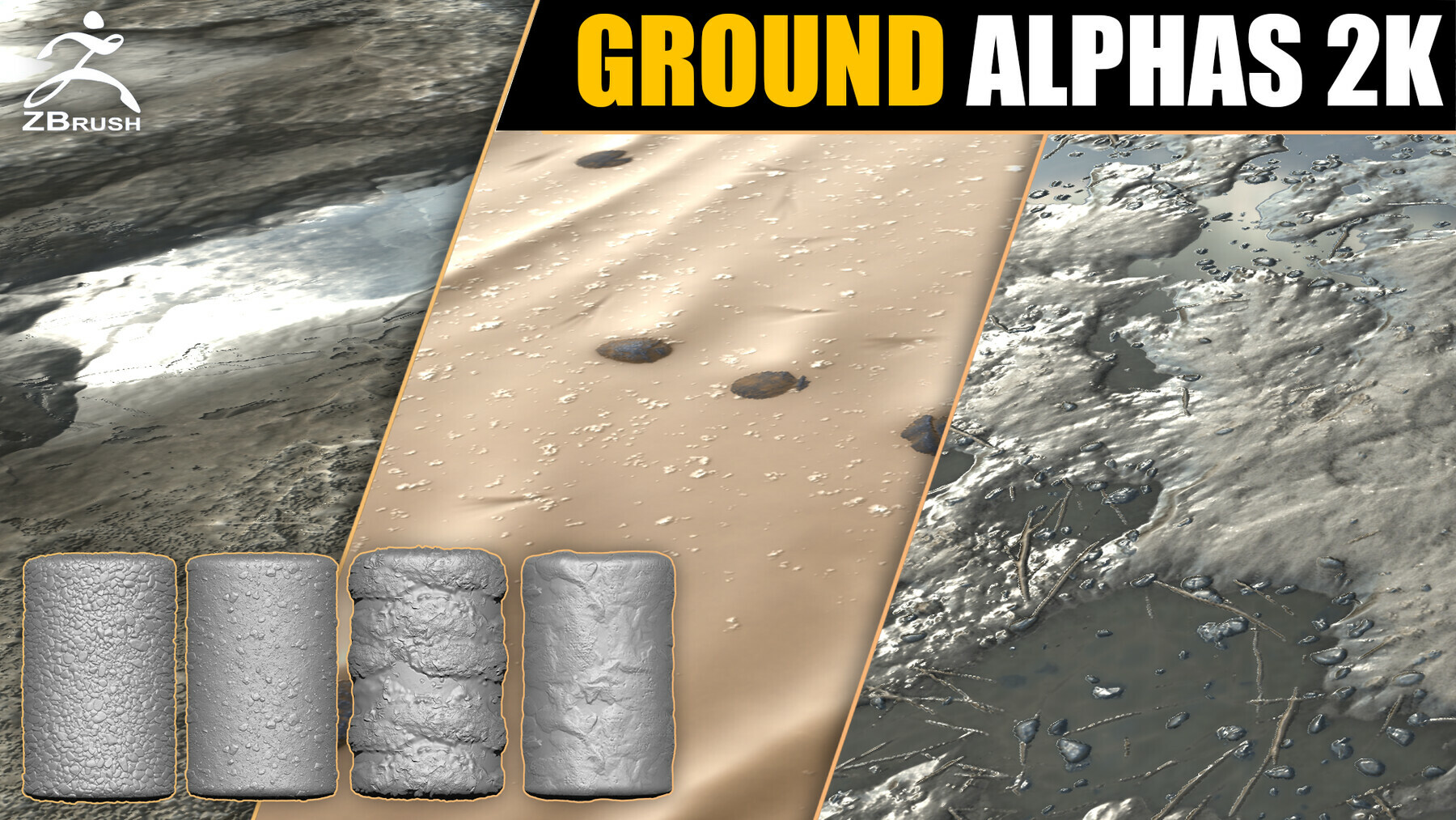 20 Ground & Terrain Alphas Vol.2 (ZBrush, Substance) preview