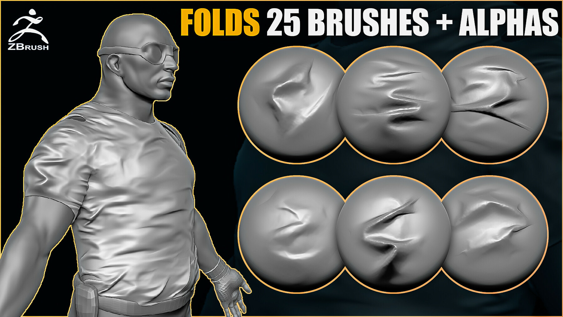 25 Folds Brushes for ZBrush + Alphas (PSD) preview
